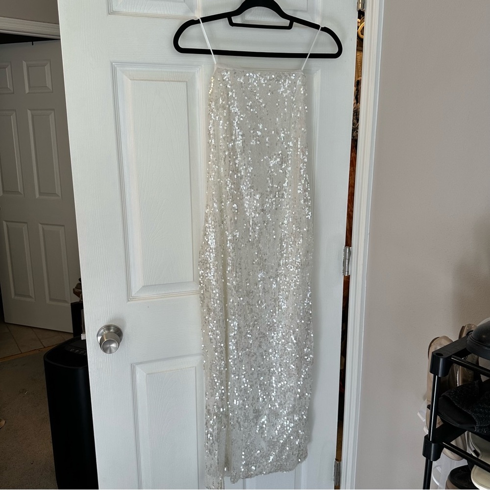 Endless Rose White Sequin Midi Dress, Size M